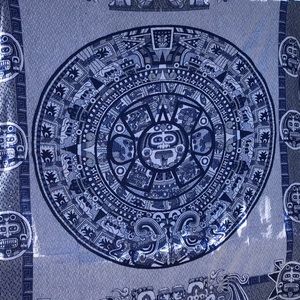 Huge Mayan Calendar Blanket in blue and white